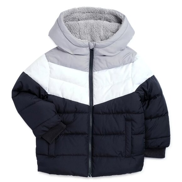 NWT Swiss Tech Toddler Size 4T Heavyweight Puffer Jacket Coat W/Hood Faux Sherpa - Picture 1 of 9